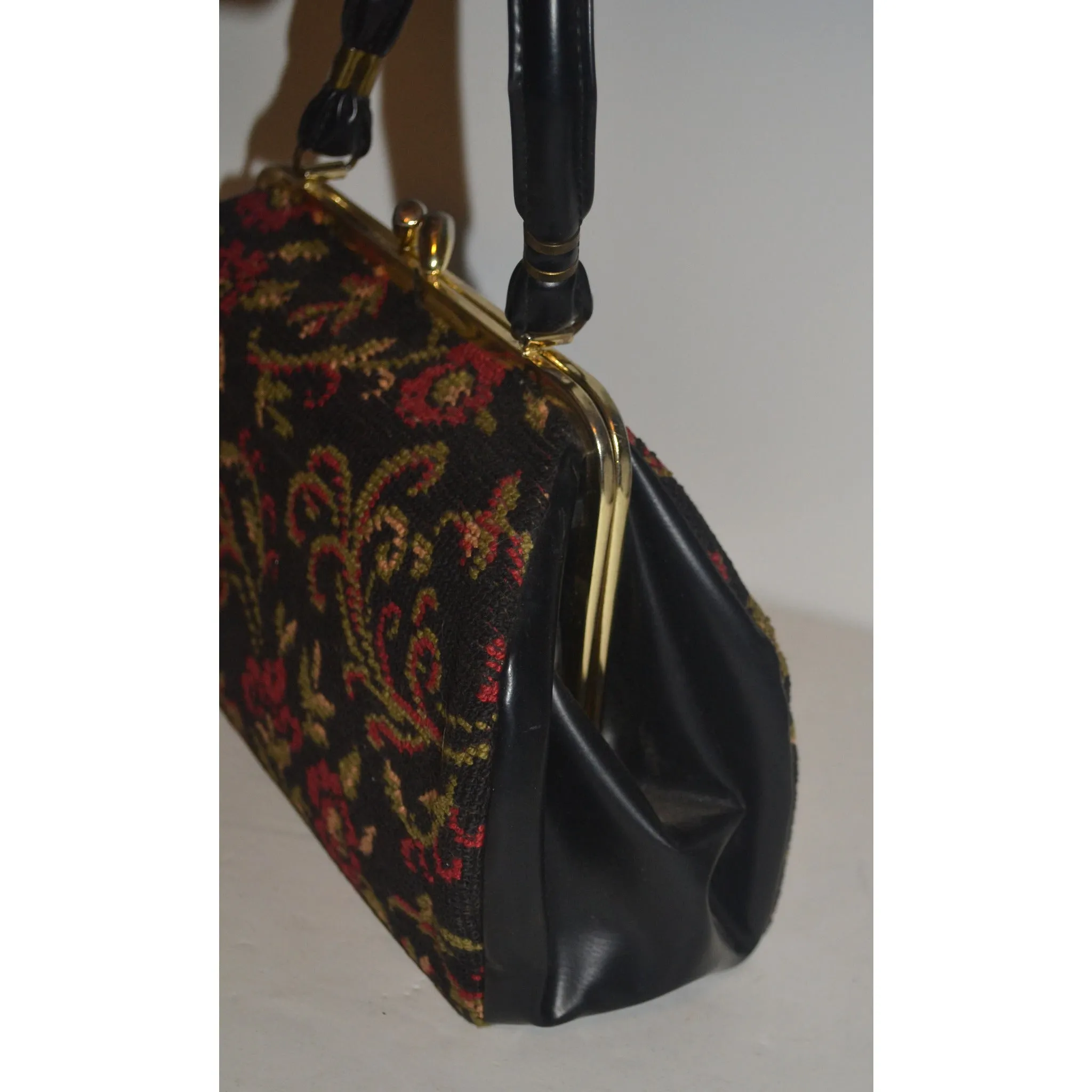 Black Floral Carpetbag Purse