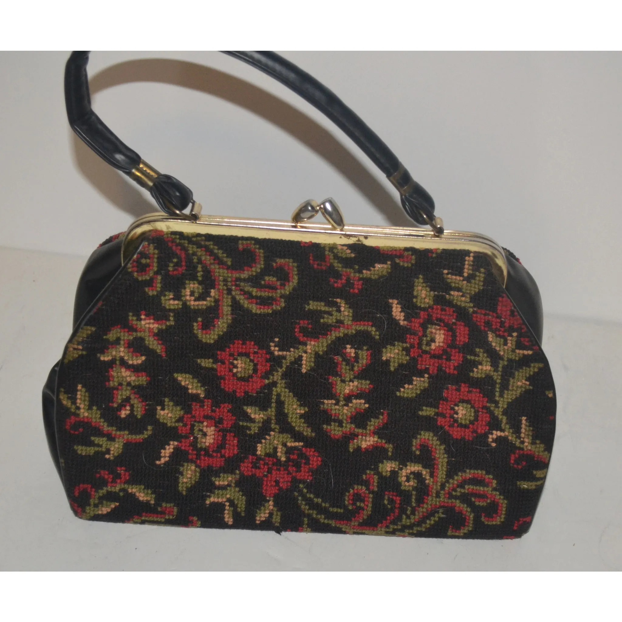 Black Floral Carpetbag Purse