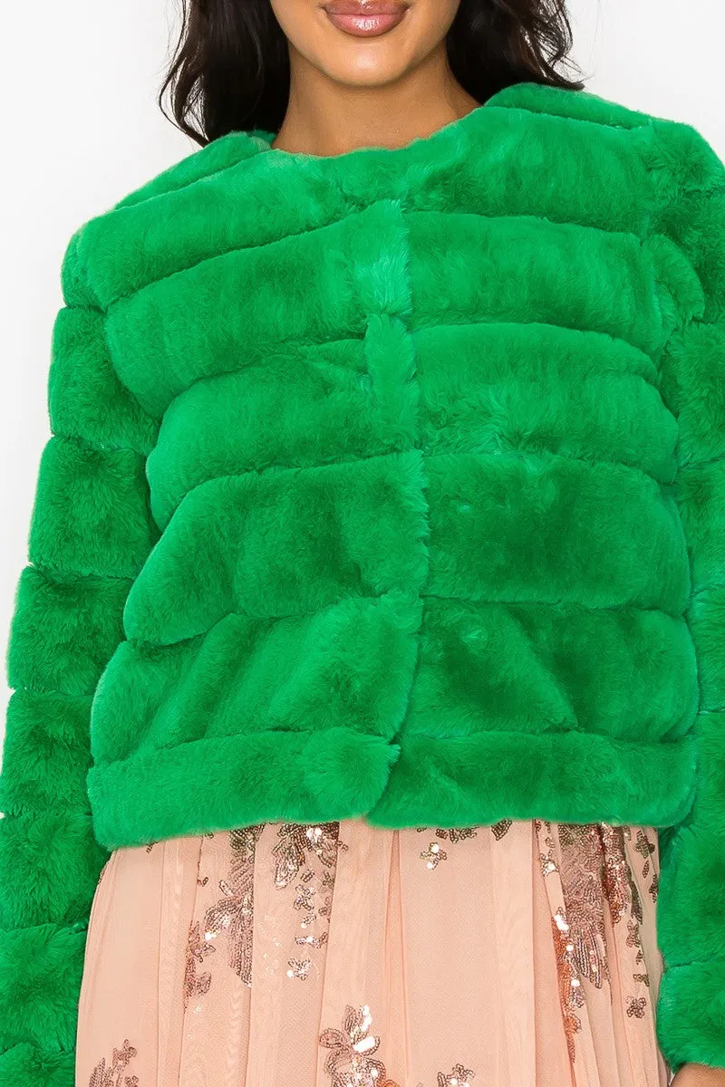 CLAIBORNE LONG SLEEVE FAUX FUR JACKET Green