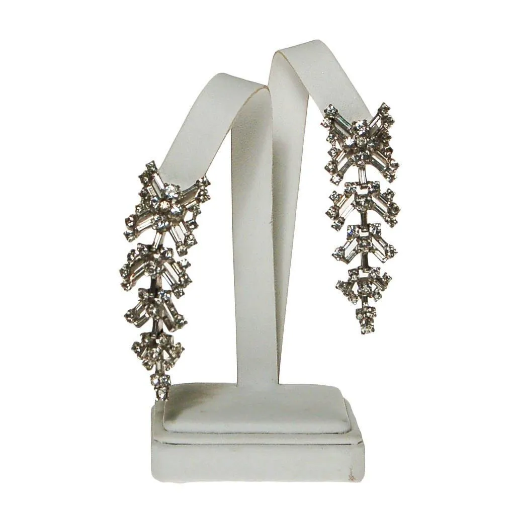 Fabulous 1930s Rhinestone Chandelier Waterfall Dangling Drop Earrings, Clip On