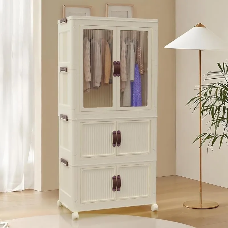 Portable Kids Wardrobe Closet Collapsible Armoire White Casual