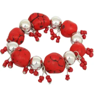 Red Beaded Faux Stone Stretch Bracelet
