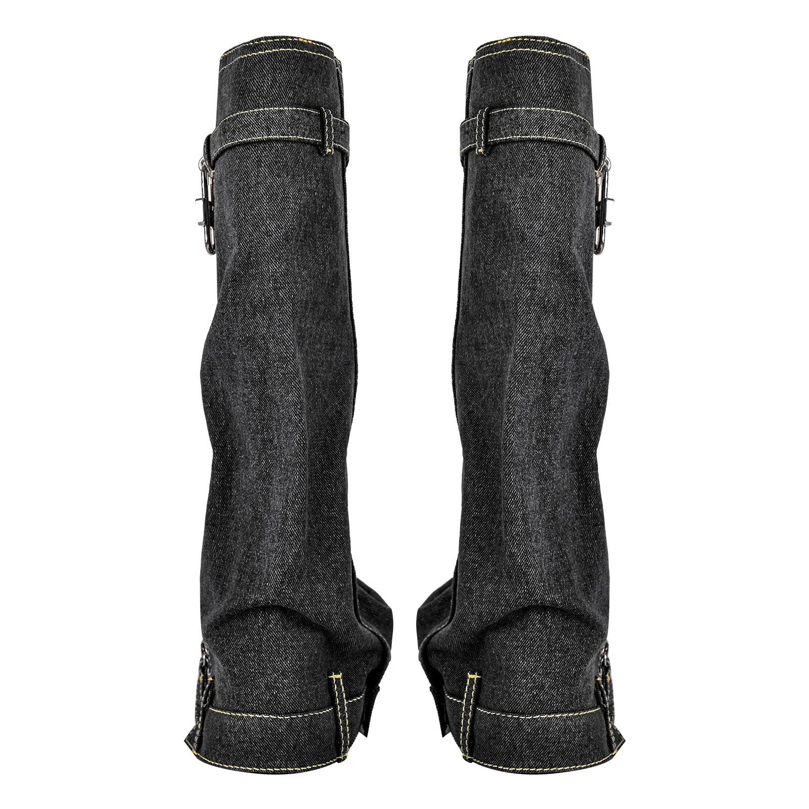Round Toe Thick Wedge Heel Denim Boots